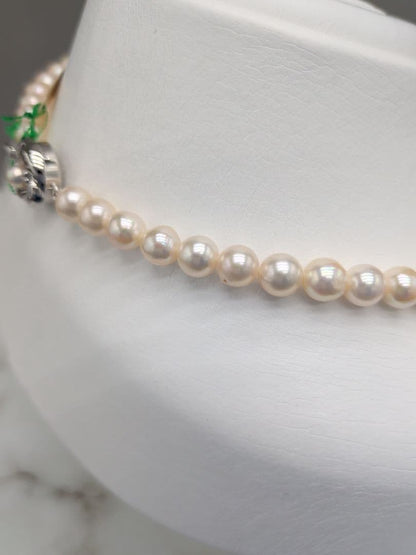 Akoya Genuine Pearl Necklace 6.5-7mm White Pink pearls with silver clasp, 42.3cm length