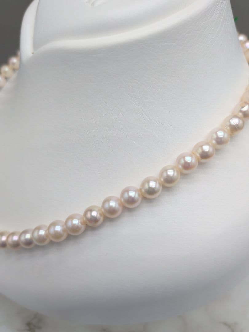 Akoya Genuine Pearl Necklace 6.5-7mm White Pink pearls with silver clasp, 42.3cm length