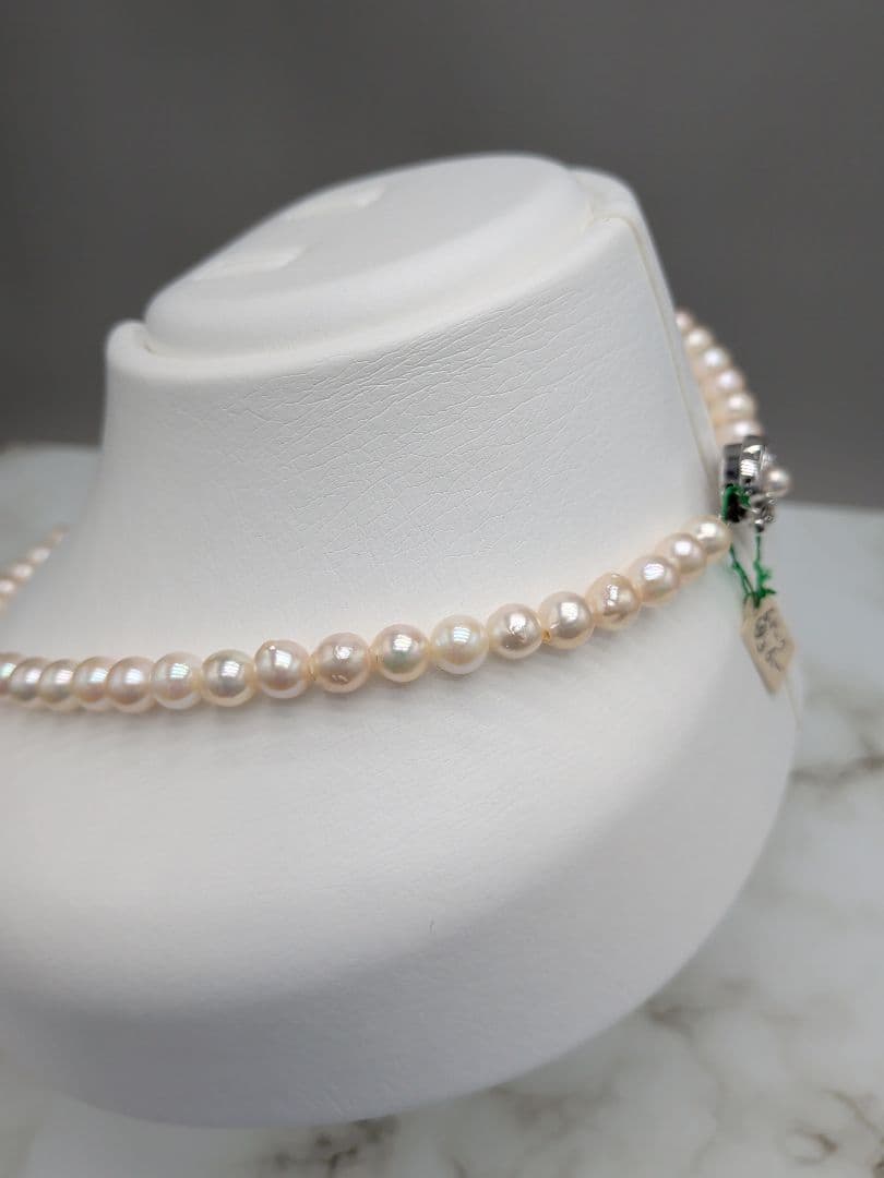 Akoya Genuine Pearl Necklace 6.5-7mm White Pink pearls with silver clasp, 42.3cm length