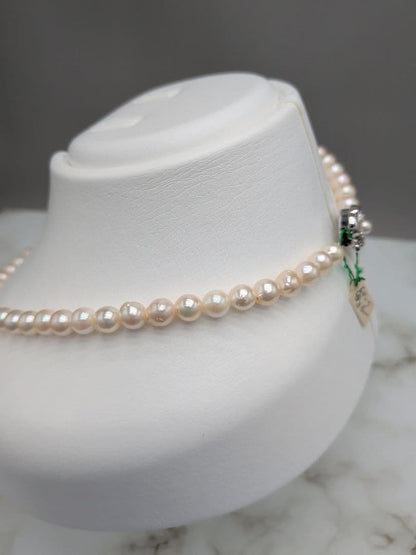 Akoya Genuine Pearl Necklace 6.5-7mm White Pink pearls with silver clasp, 42.3cm length