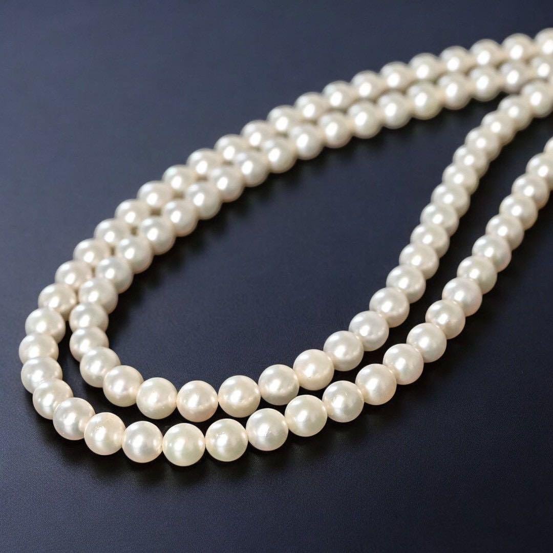 Double strand Tasaki Akoya pearl necklace with round 6.1-6.3 mm pearls and silver clasp