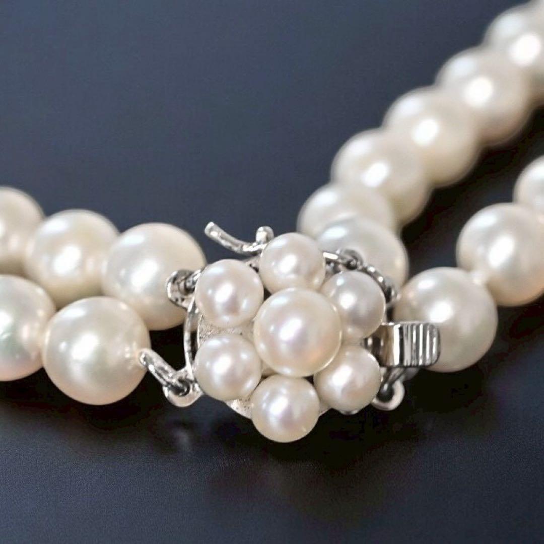 Double strand Tasaki Akoya pearl necklace with round 6.1-6.3 mm pearls and silver clasp