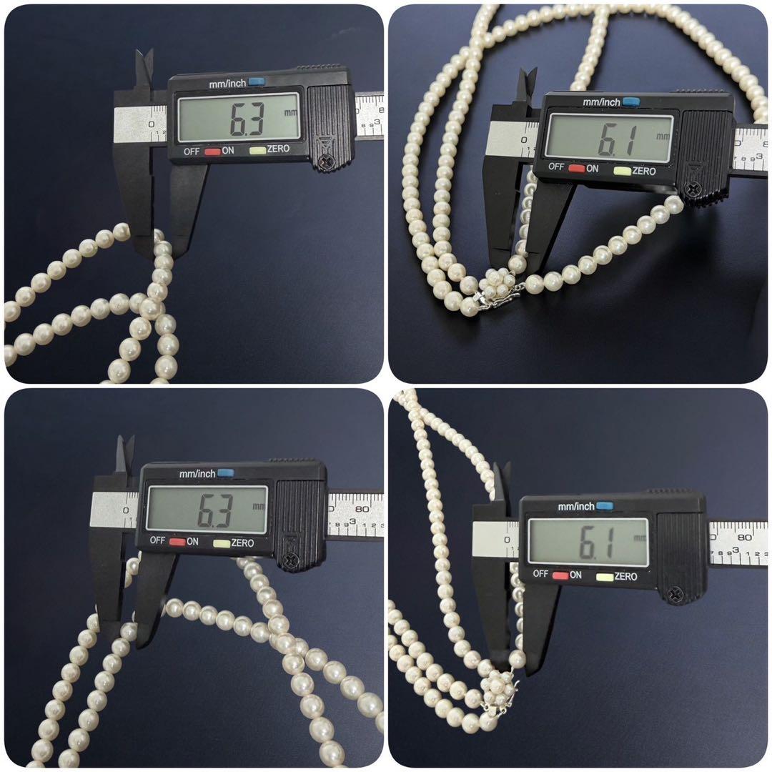 Double strand Tasaki Akoya pearl necklace with round 6.1-6.3 mm pearls and silver clasp