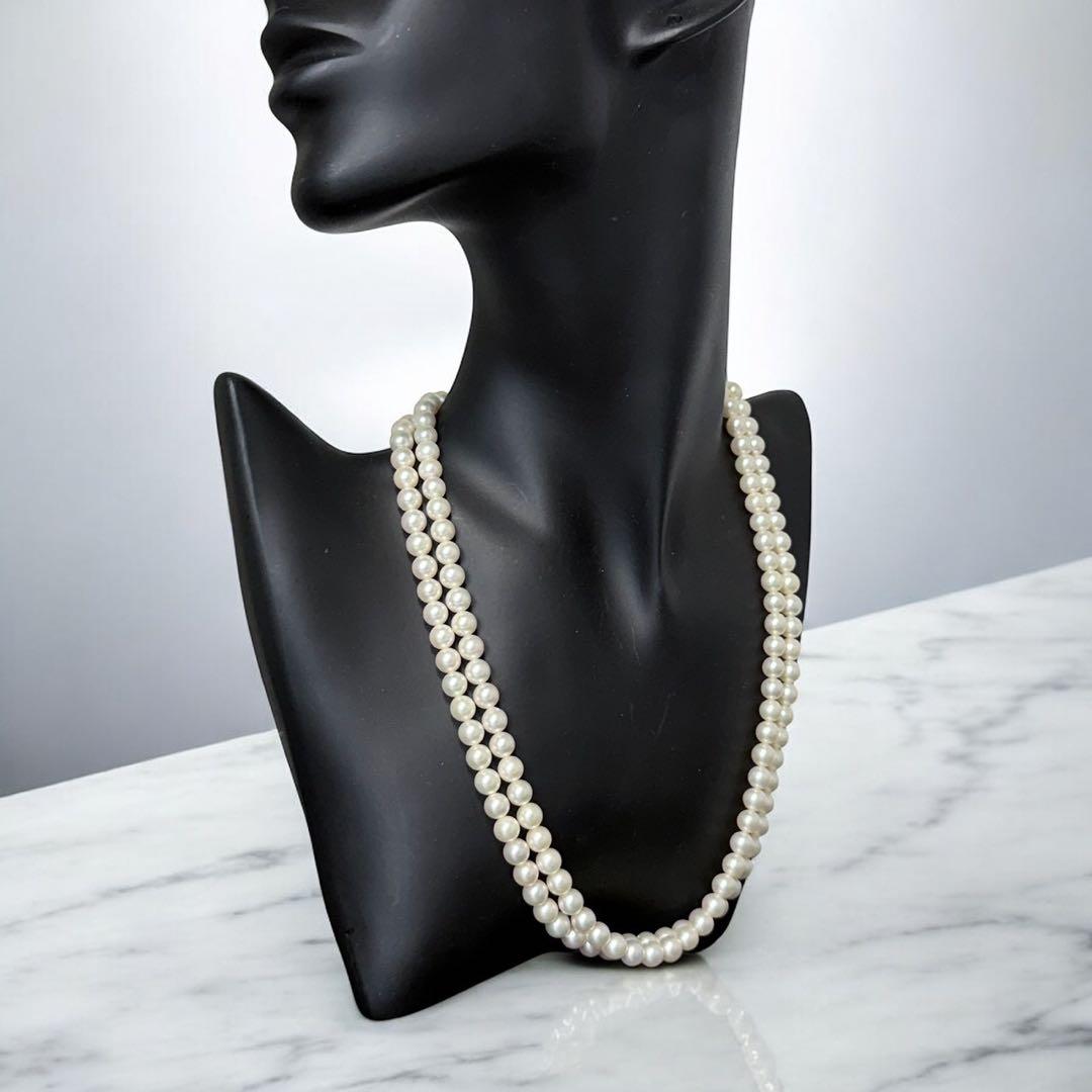 Double strand Tasaki Akoya pearl necklace with round 6.1-6.3 mm pearls and silver clasp