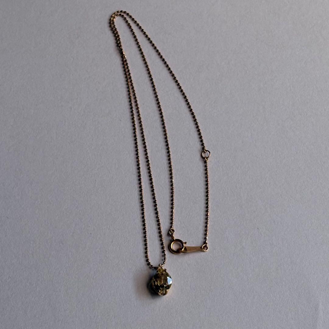 agete K10 Lemon Quartz necklace in pink gold with small diamond charm on 40 cm chain
