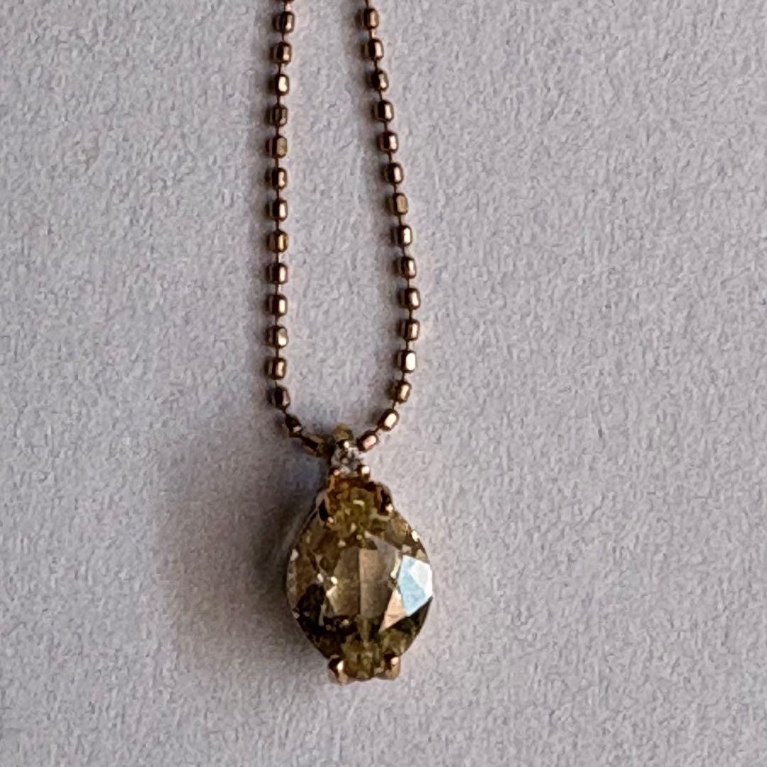 agete K10 Lemon Quartz necklace in pink gold with small diamond charm on 40 cm chain