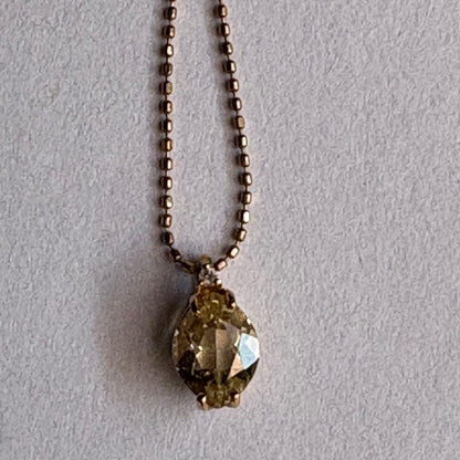 agete K10 Lemon Quartz necklace in pink gold with small diamond charm on 40 cm chain
