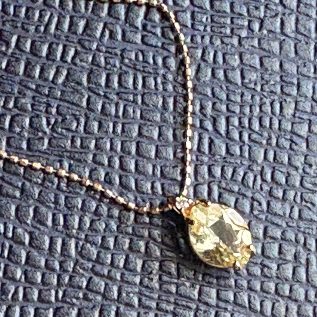agete K10 Lemon Quartz necklace in pink gold with small diamond charm on 40 cm chain