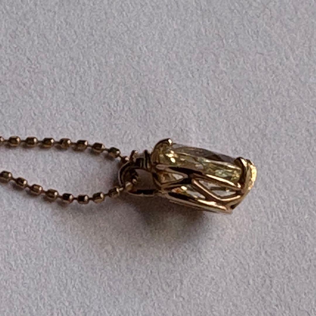 agete K10 Lemon Quartz necklace in pink gold with small diamond charm on 40 cm chain