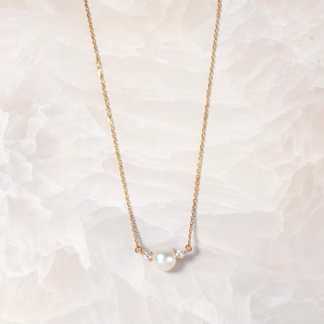 MICIMOTO pearl diamond necklace with 7.8mm pearl on 41cm K18 yellow gold chain