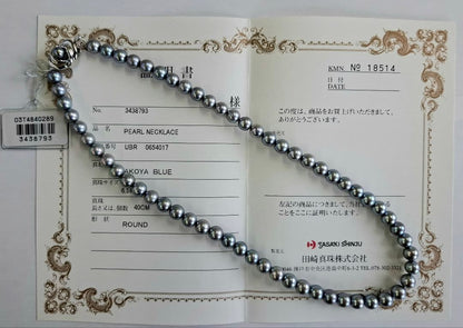 Tasaki blue-gray pearl necklace 6.5mm featuring blue-gray pearls and Juzu beads with certificate and case included