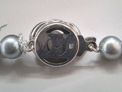 Tasaki blue-gray pearl necklace 6.5mm featuring blue-gray pearls and Juzu beads with certificate and case included