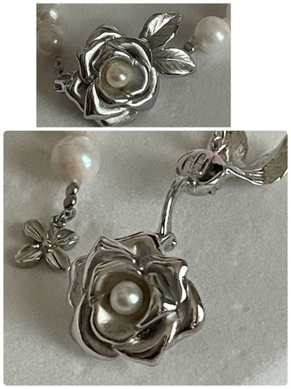 Akoya pearl necklace and earrings set in silver with white pearls 125cm necklace and 8mm earrings