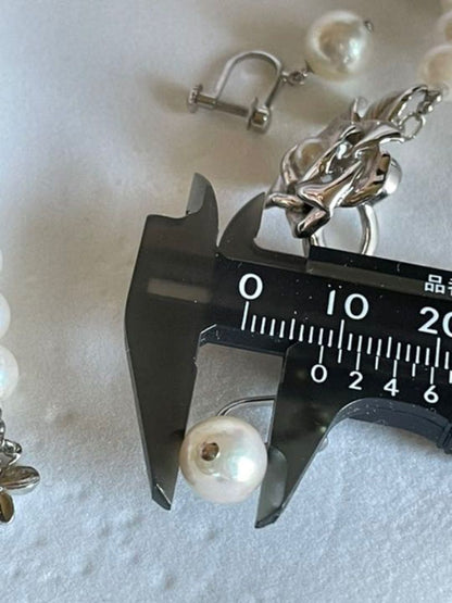 Akoya pearl necklace and earrings set in silver with white pearls 125cm necklace and 8mm earrings