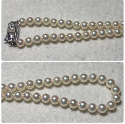 Mikimoto Akoya pearl necklace with 5.5 to 5.9mm pearls, 38cm length, silver clasp, displayed with genuine case