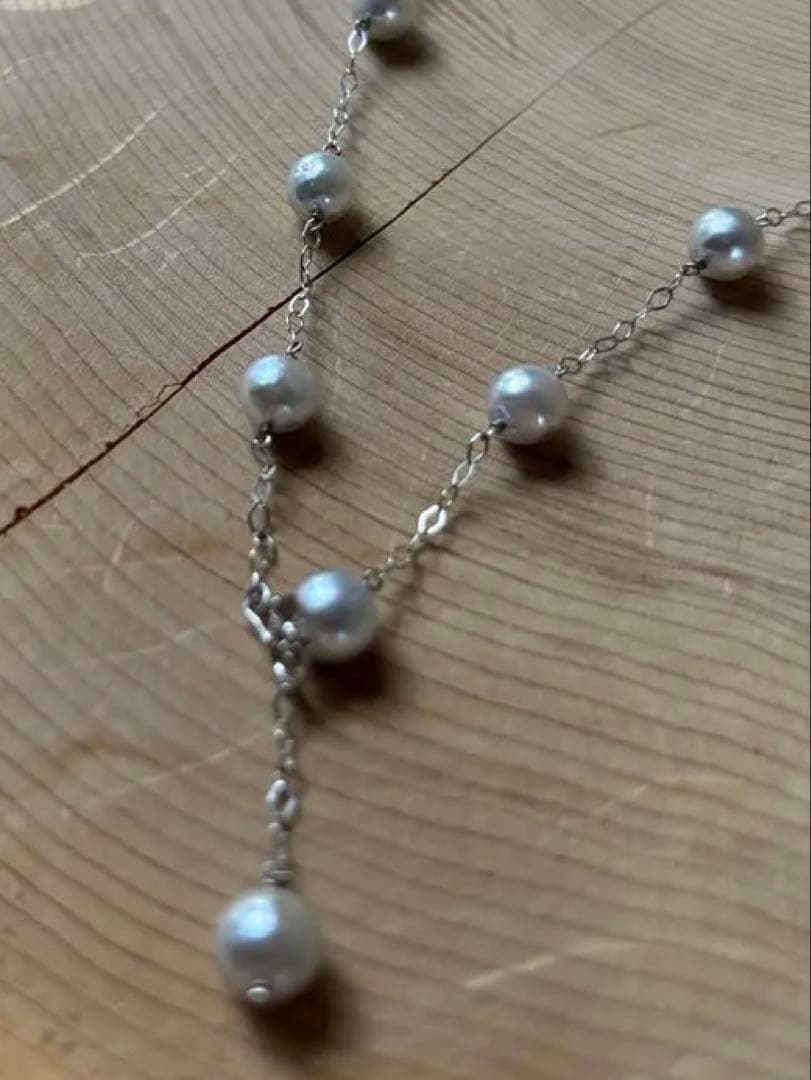 Akoya Pearl Station Long Necklace 70cm with round white pearls on delicate chain