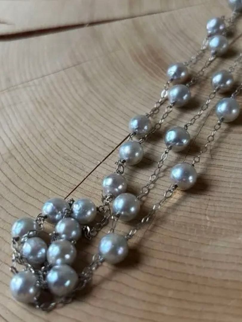 Akoya Pearl Station Long Necklace 70cm with round white pearls on delicate chain