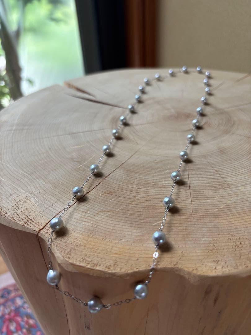 Akoya Pearl Station Long Necklace 70cm with round white pearls on delicate chain