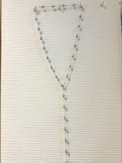 Akoya Pearl Station Long Necklace 70cm with round white pearls on delicate chain