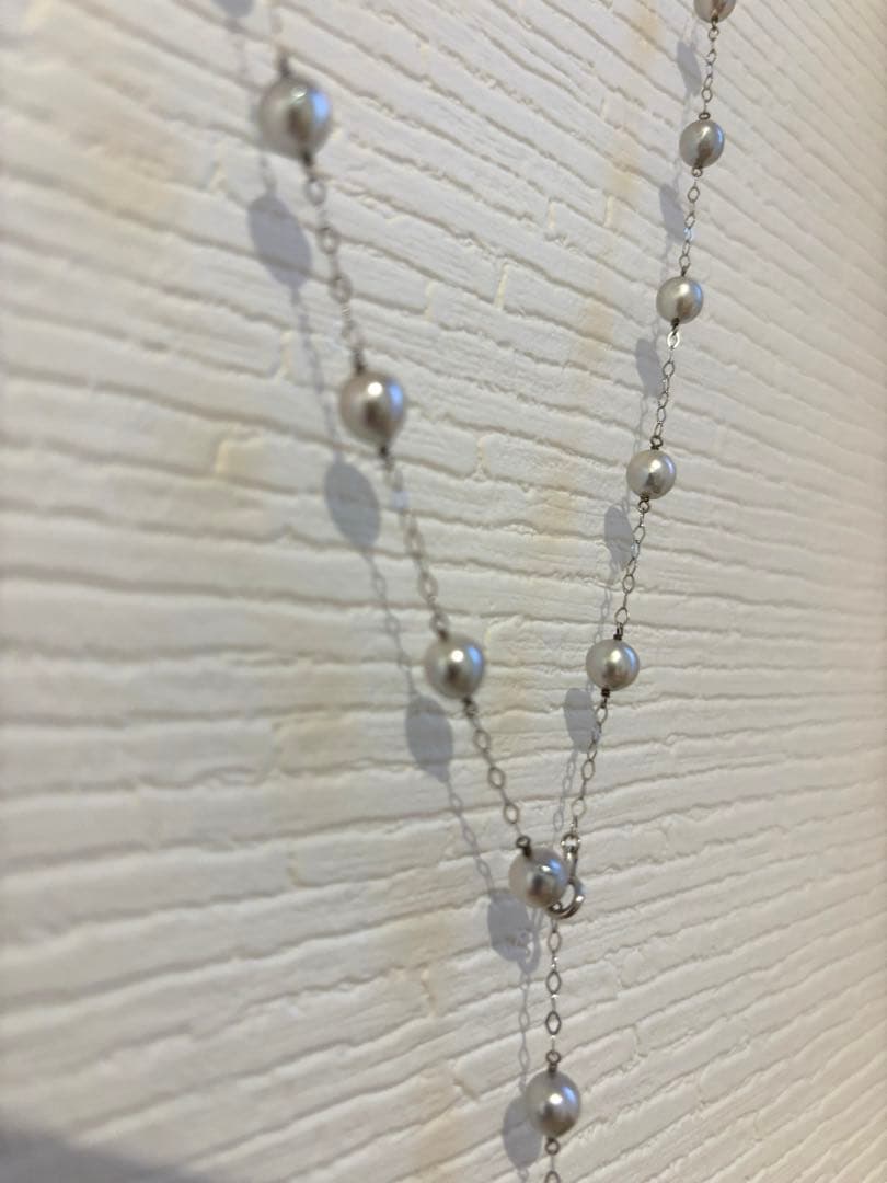 Akoya Pearl Station Long Necklace 70cm with round white pearls on delicate chain