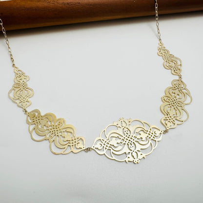 Agete Transparent Plate Necklace in silver material with gold color, 2.6 cm top length on 50 cm chain