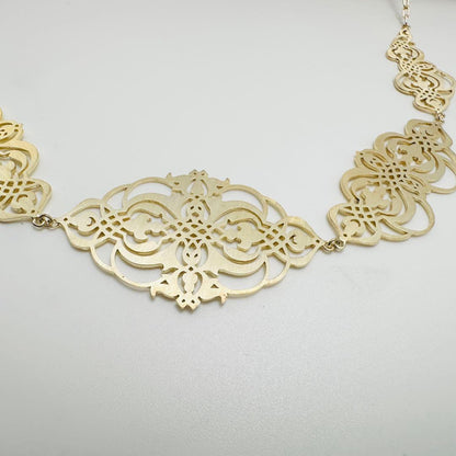 Agete Transparent Plate Necklace in silver material with gold color, 2.6 cm top length on 50 cm chain