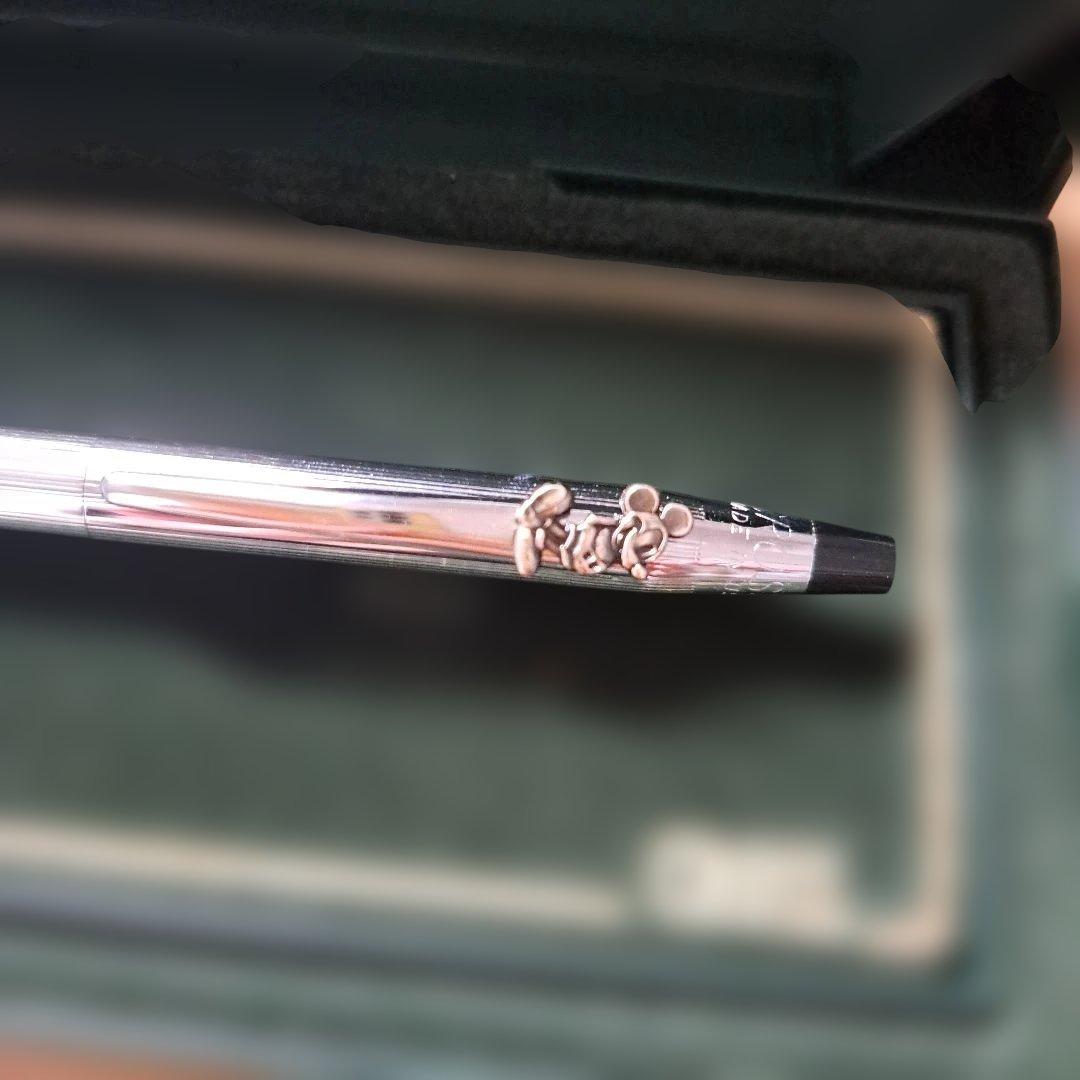 CROSS brand metallic ballpoint pen featuring Mickey Mouse design with metal body and included dedicated case