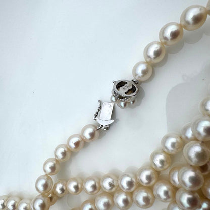 Tasaki 130cm long Akoya pearl necklace with lustrous 7.5-8.0mm white pearls