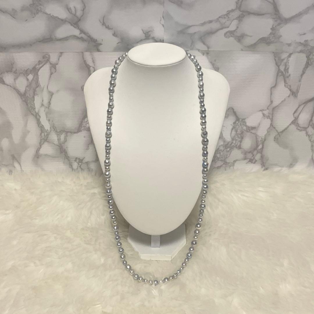 Akoya pearl long necklace with multi-color aurora beads, 84 cm length, from Ise-Shima Egu Bay
