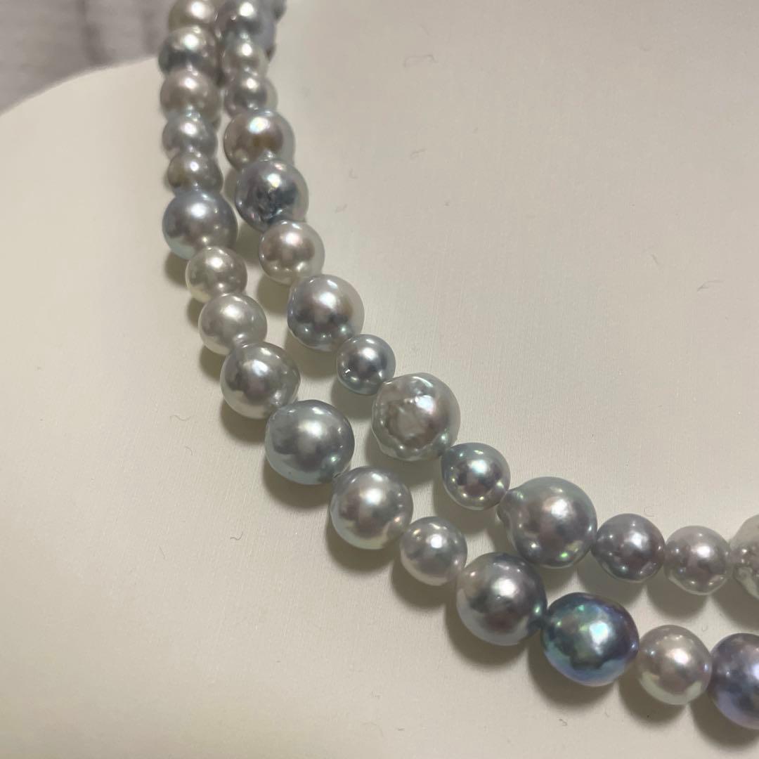 Akoya pearl long necklace with multi-color aurora beads, 84 cm length, from Ise-Shima Egu Bay