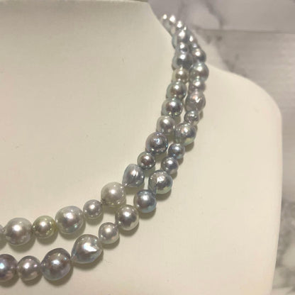 Akoya pearl long necklace with multi-color aurora beads, 84 cm length, from Ise-Shima Egu Bay