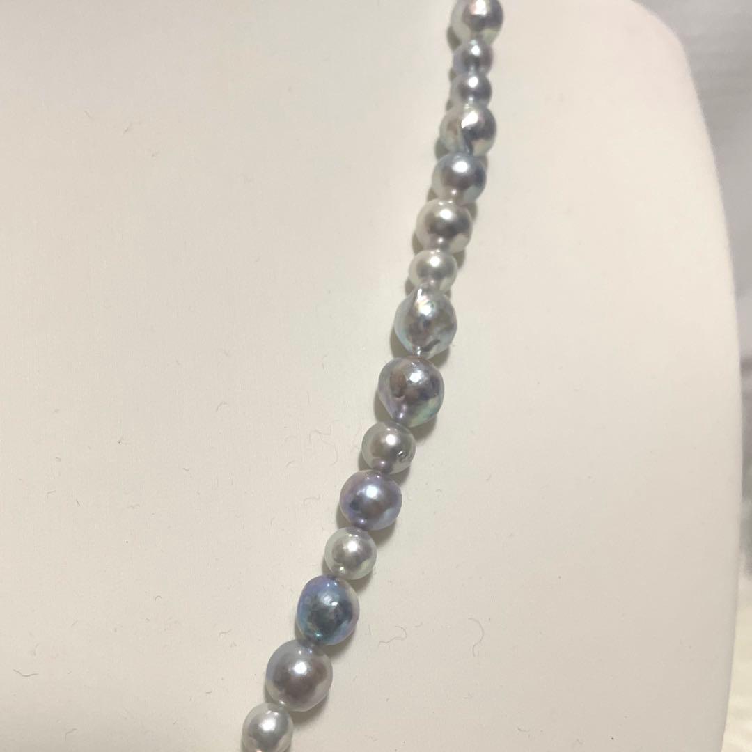 Akoya pearl long necklace with multi-color aurora beads, 84 cm length, from Ise-Shima Egu Bay