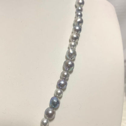 Akoya pearl long necklace with multi-color aurora beads, 84 cm length, from Ise-Shima Egu Bay