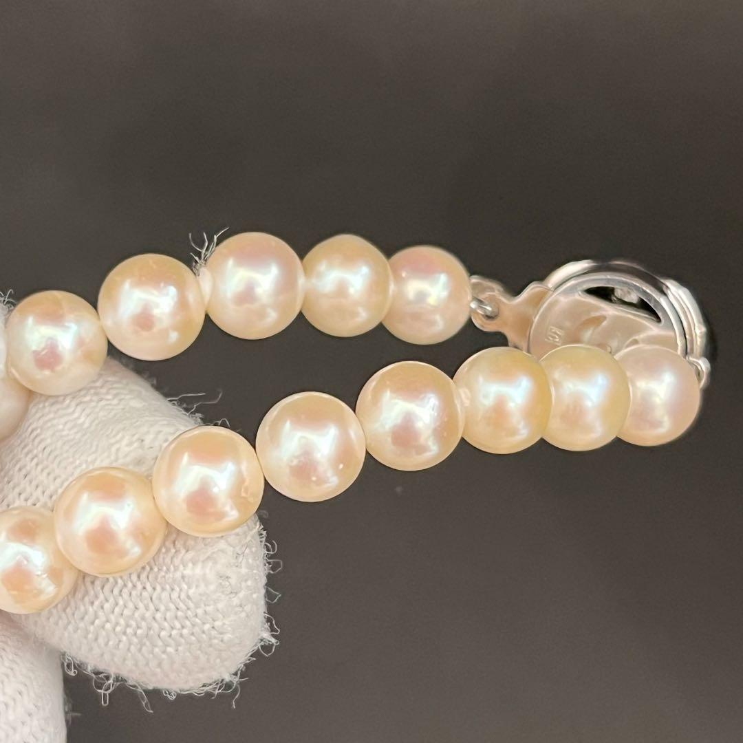 Tasaki Akoya pearl necklace with 7.3 to 7.5mm white pearls and silver S clasp, 41cm long