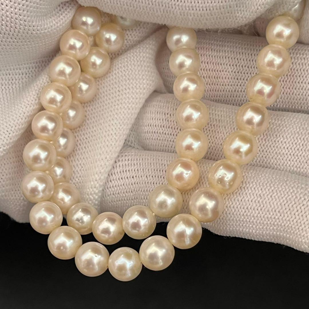 Tasaki Akoya pearl necklace with 7.3 to 7.5mm white pearls and silver S clasp, 41cm long