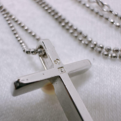TASAKI silver necklace featuring a single pearl and cross motif with adjustable 39-45 cm chain
