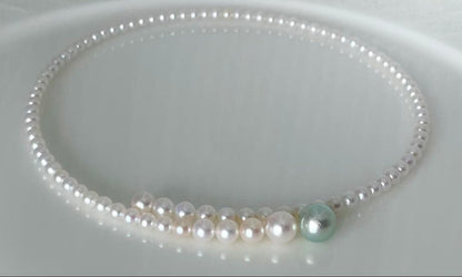 Multicolor Akoya pearl necklace with 4.0-9.3 mm pearls in omega style choker design