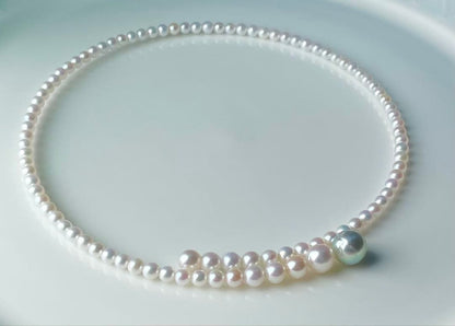 Multicolor Akoya pearl necklace with 4.0-9.3 mm pearls in omega style choker design