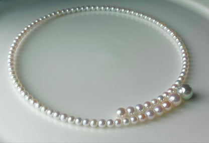 Multicolor Akoya pearl necklace with 4.0-9.3 mm pearls in omega style choker design