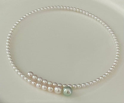 Multicolor Akoya pearl necklace with 4.0-9.3 mm pearls in omega style choker design