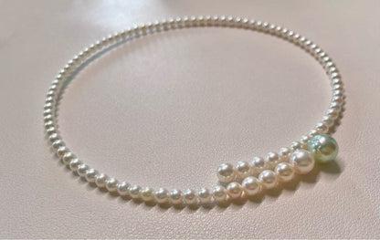 Multicolor Akoya pearl necklace with 4.0-9.3 mm pearls in omega style choker design