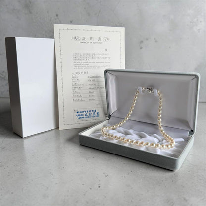 Highest Grade Hanadama Aquamarine Pearl Necklace with 8mm round pearls and silver clasp in cream white with aurora mix color