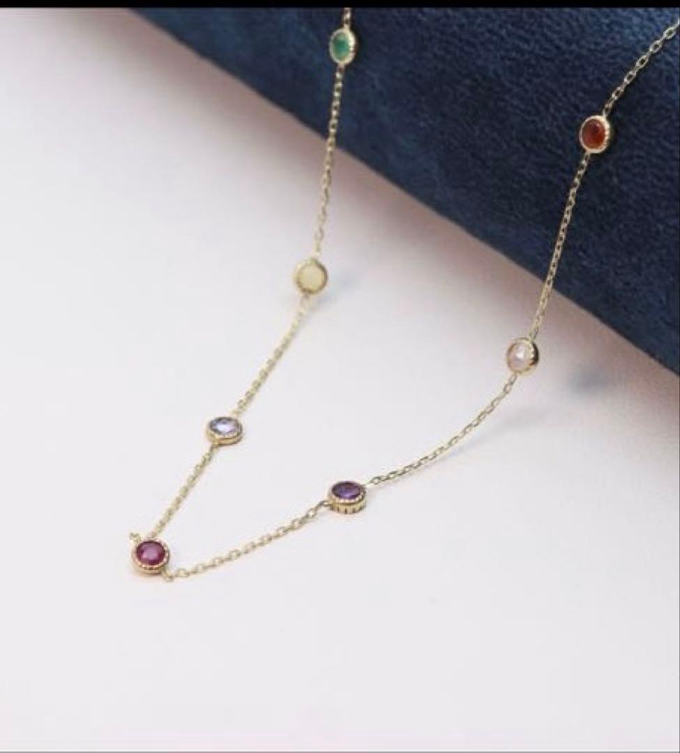 Agete Dreamy multi-color necklace made of K10 gold with 45.7 cm length featuring colorful stones
