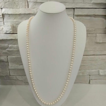 Akoya pearl long necklace with 114 round 7.0-7.5mm beads and silver clasp, 84cm length