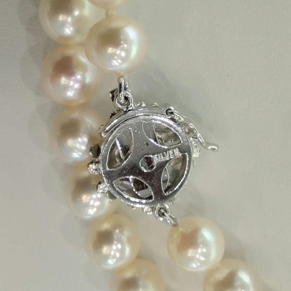 Akoya pearl long necklace with 114 round 7.0-7.5mm beads and silver clasp, 84cm length