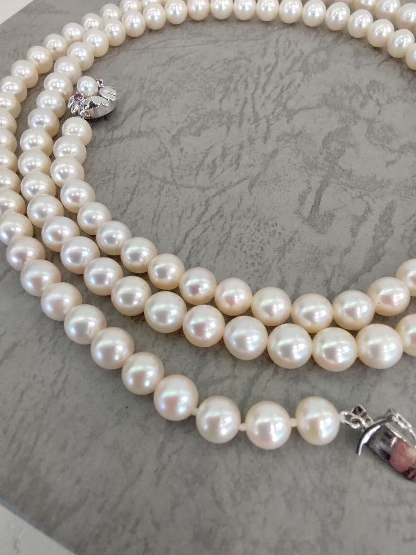 Akoya pearl long necklace with 114 round 7.0-7.5mm beads and silver clasp, 84cm length
