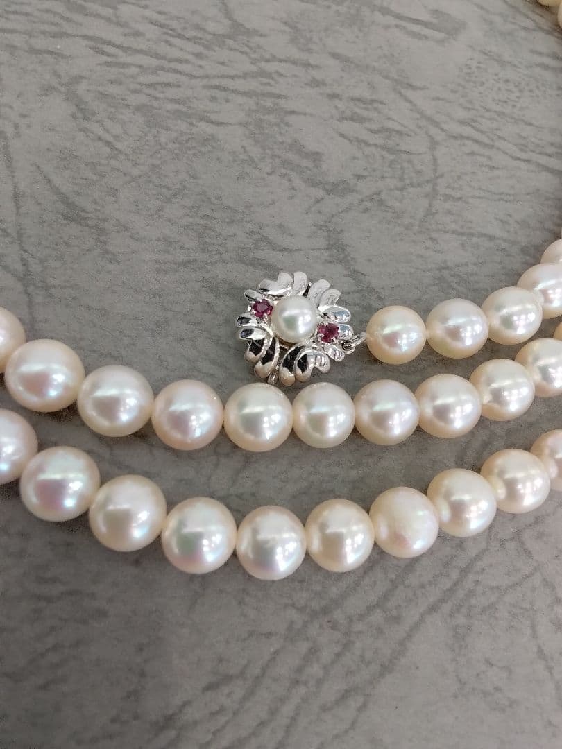 Akoya pearl long necklace with 114 round 7.0-7.5mm beads and silver clasp, 84cm length