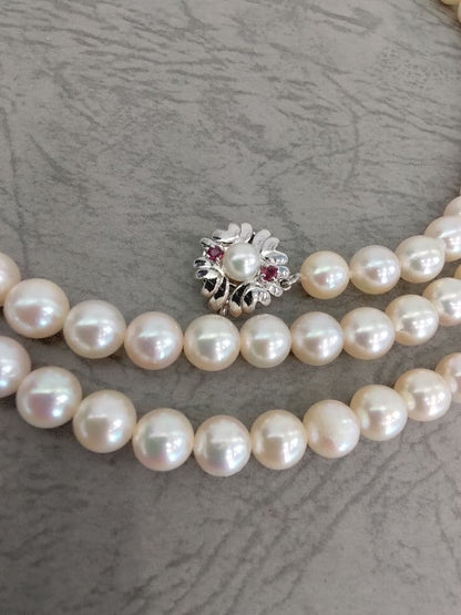 Akoya pearl long necklace with 114 round 7.0-7.5mm beads and silver clasp, 84cm length