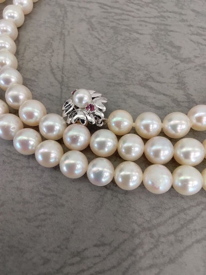 Akoya pearl long necklace with 114 round 7.0-7.5mm beads and silver clasp, 84cm length