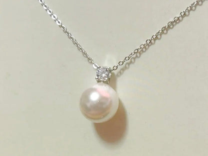 Honsha Pearl Akoya white 10mm pearl necklace with S925 silver clasp coated in K18 gold and CZ diamond accents